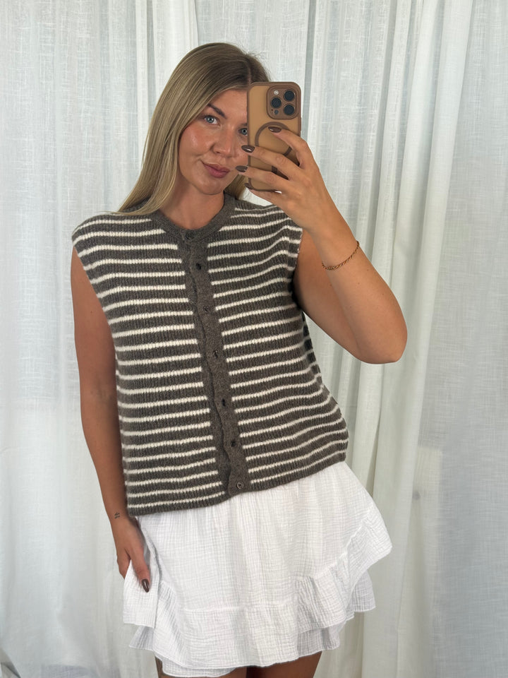 Striped Knit Vest - Taupe