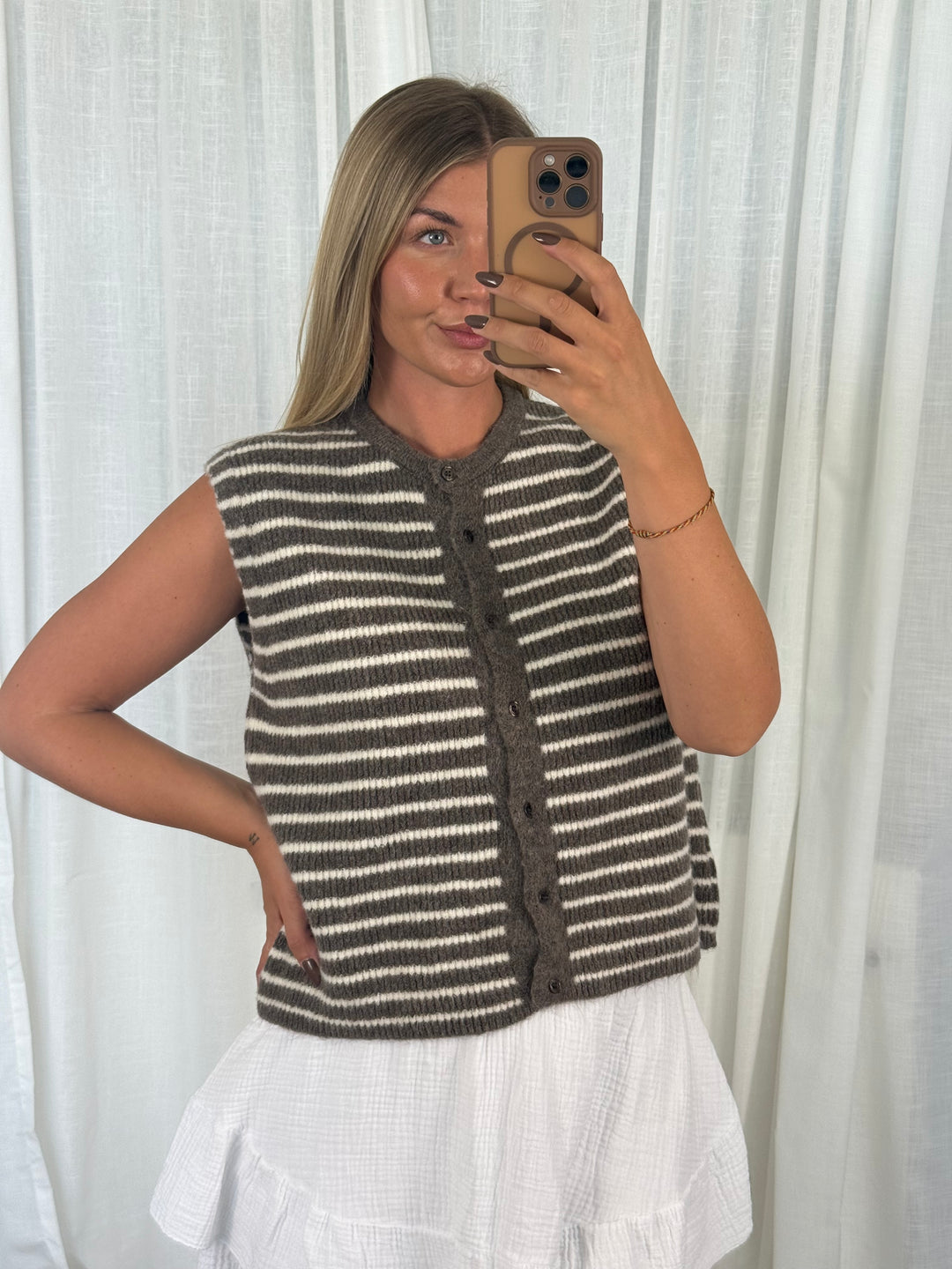 Striped Knit Vest - Taupe