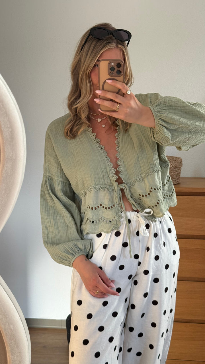 MUSSELIN BLUSE BOHO -KHAKI