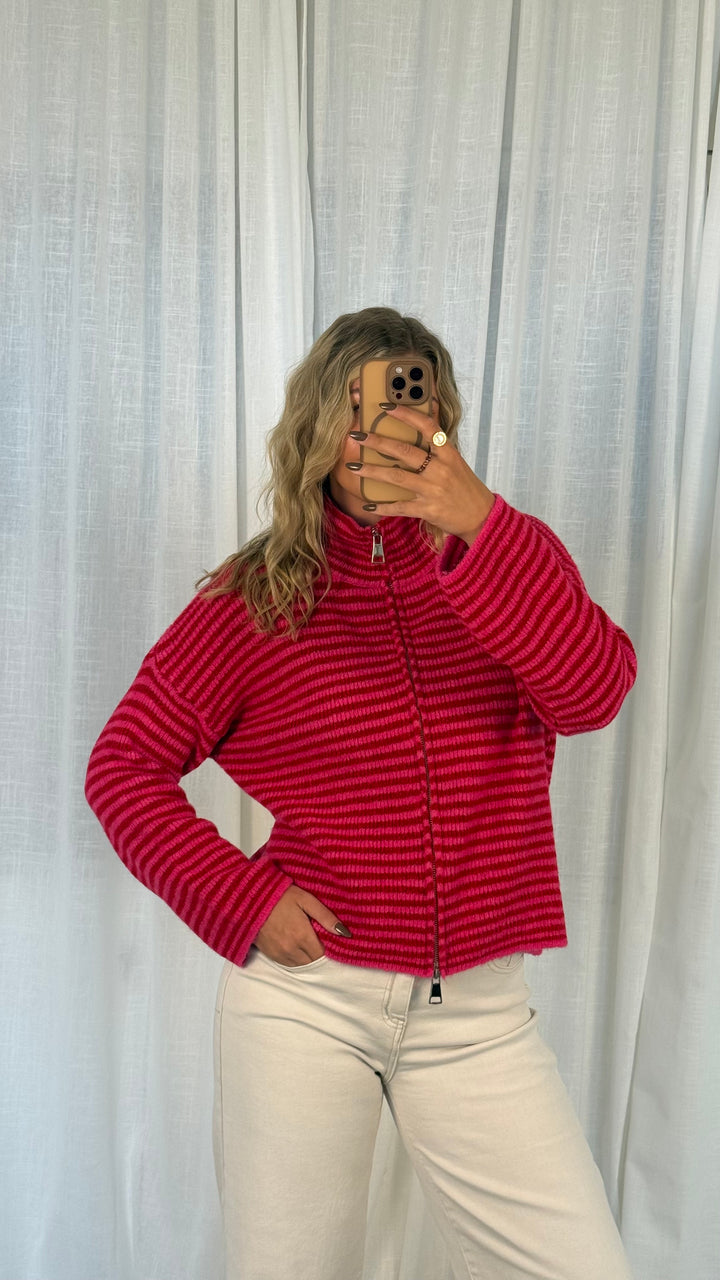 Zipper Cardigan - Streifen Pink