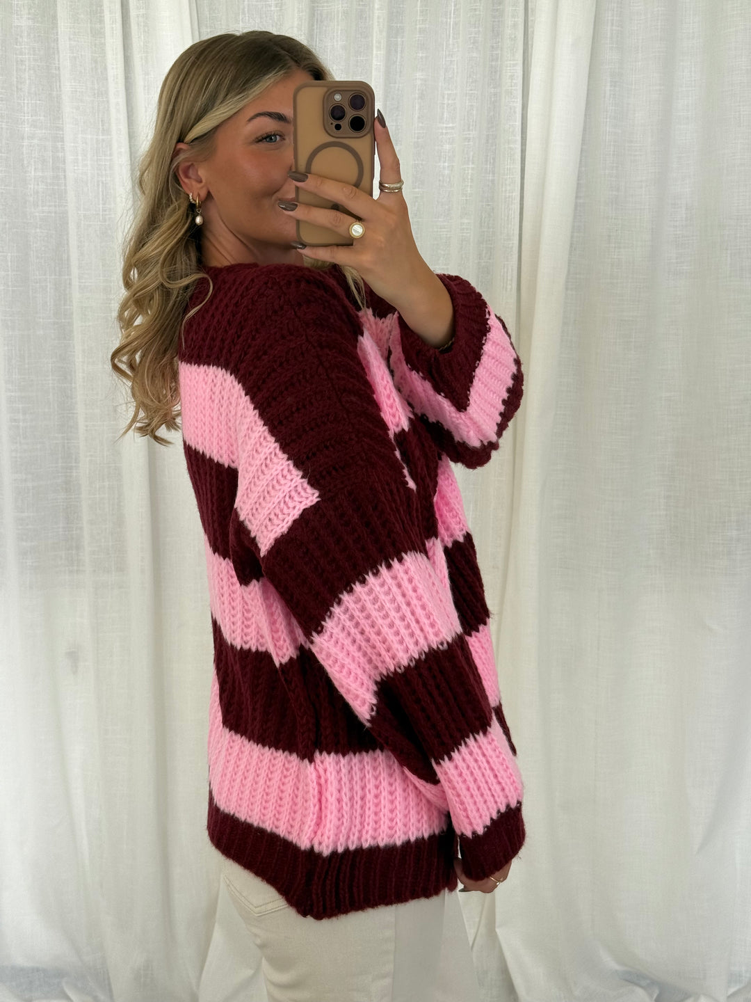 Streifen Cardigan - Pink/Burgundy