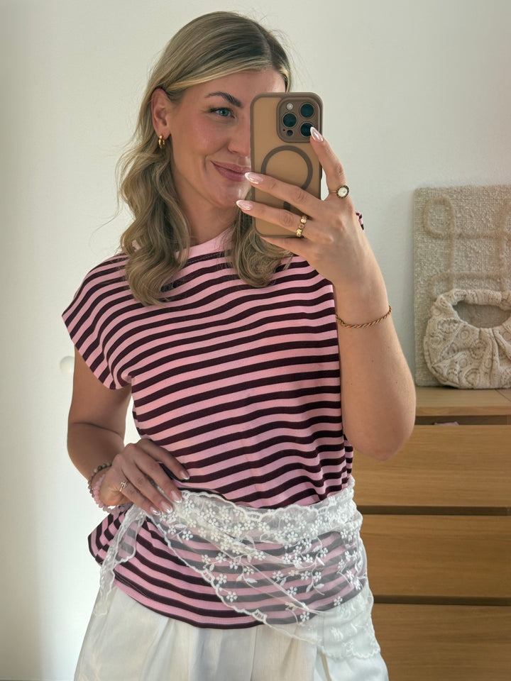 STREIFEN TOP - ROSA/BURGUNDY