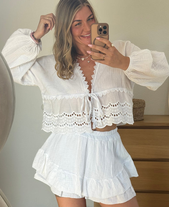 MUSSELIN BLUSE BOHO - WEIß