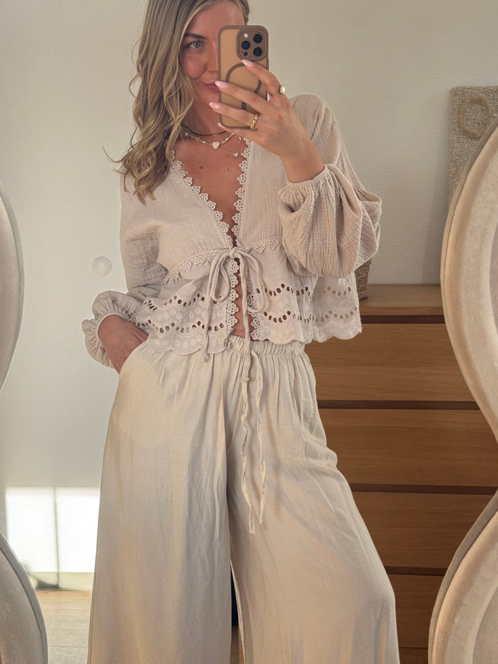 MUSSELIN BLUSE BOHO – BEIGE