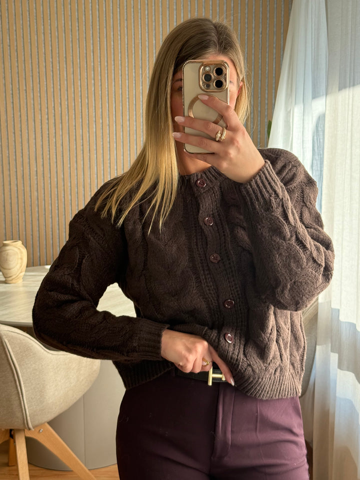 Cardigan Zopfstrick - Espresso