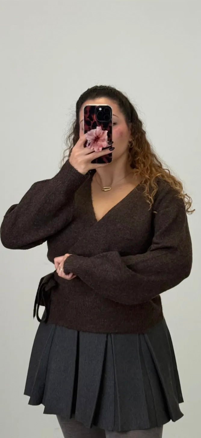 Pullover Kuschel Wrap - Espresso