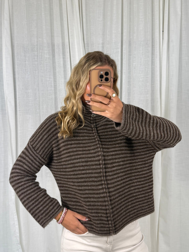 Zipper Cardigan - Streifen Braun