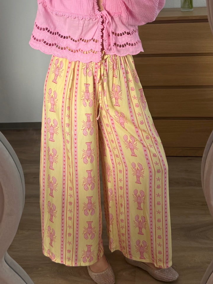 SOMMERPRINT HOSE - GELB/ROSA