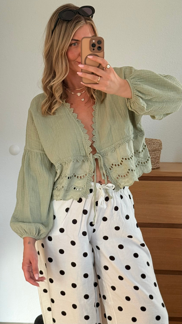 MUSSELIN BLUSE BOHO -KHAKI