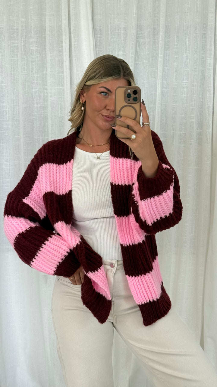 Streifen Cardigan - Pink/Burgundy