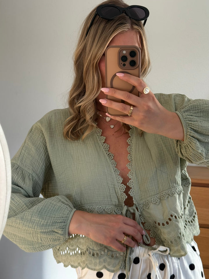 MUSSELIN BLUSE BOHO -KHAKI