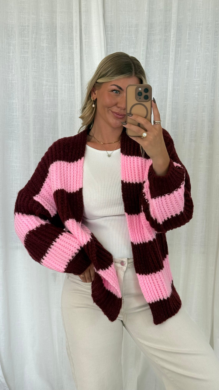 Streifen Cardigan - Pink/Burgundy