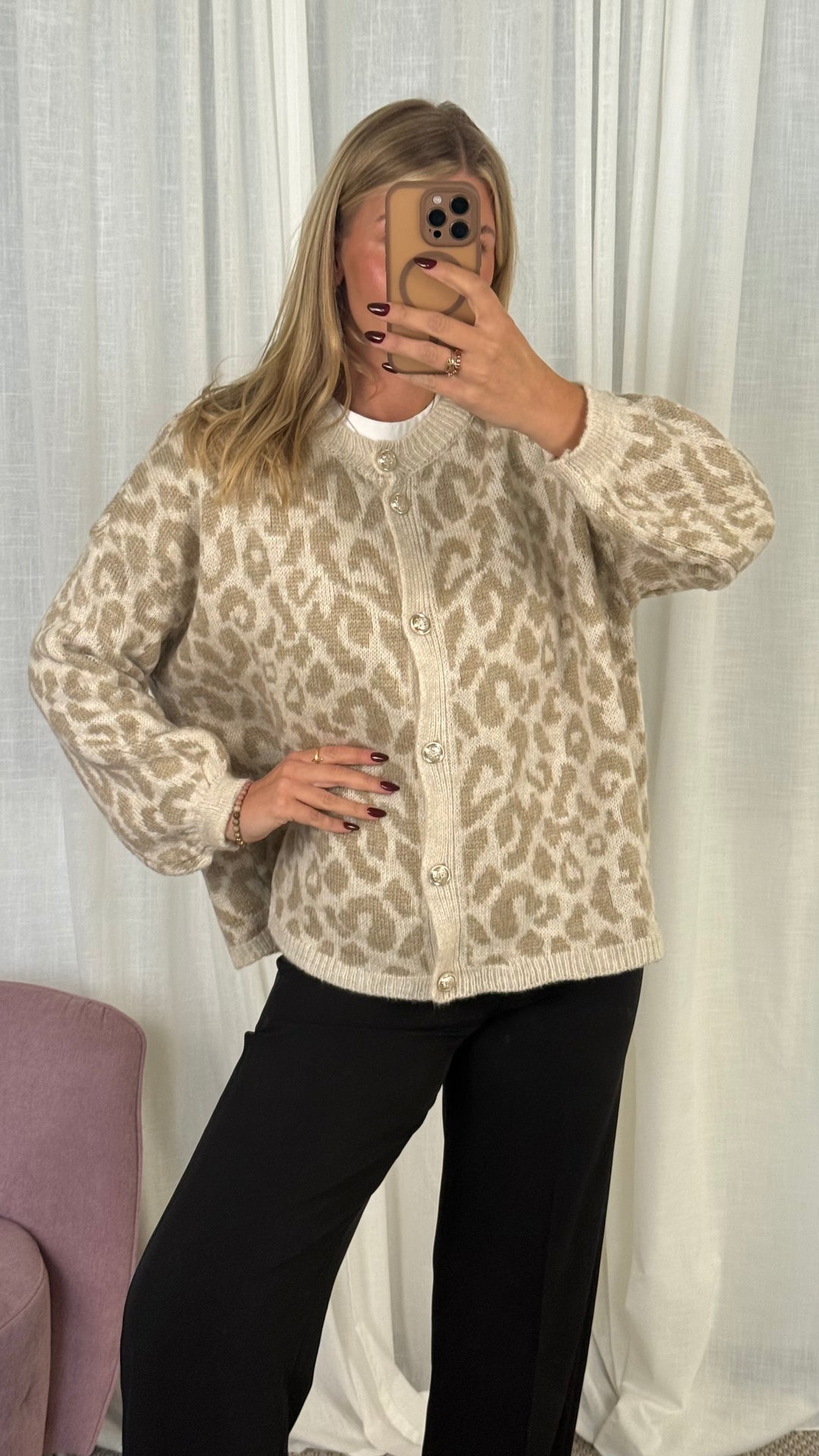 Strickjacke mit Knopfleiste LEO creme/beige