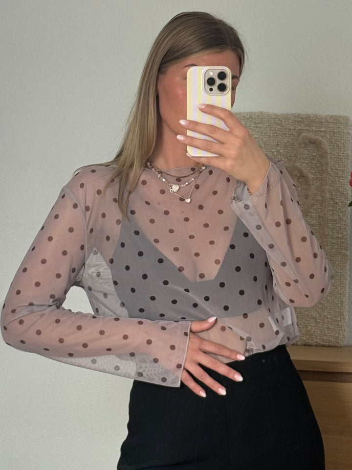 POLKA DOT MESH SHIRT - BEIGE