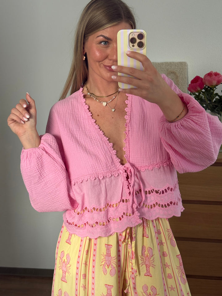 MUSSELIN BLUSE BOHO - ROSA