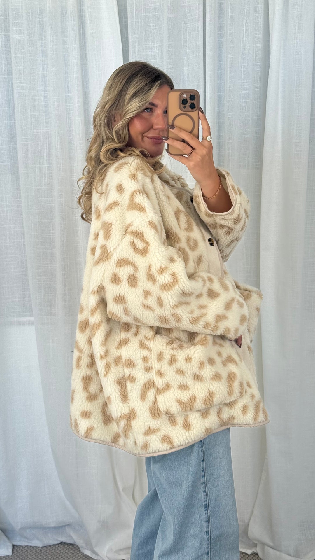 Teddyjacke Oversize Leo - Beige