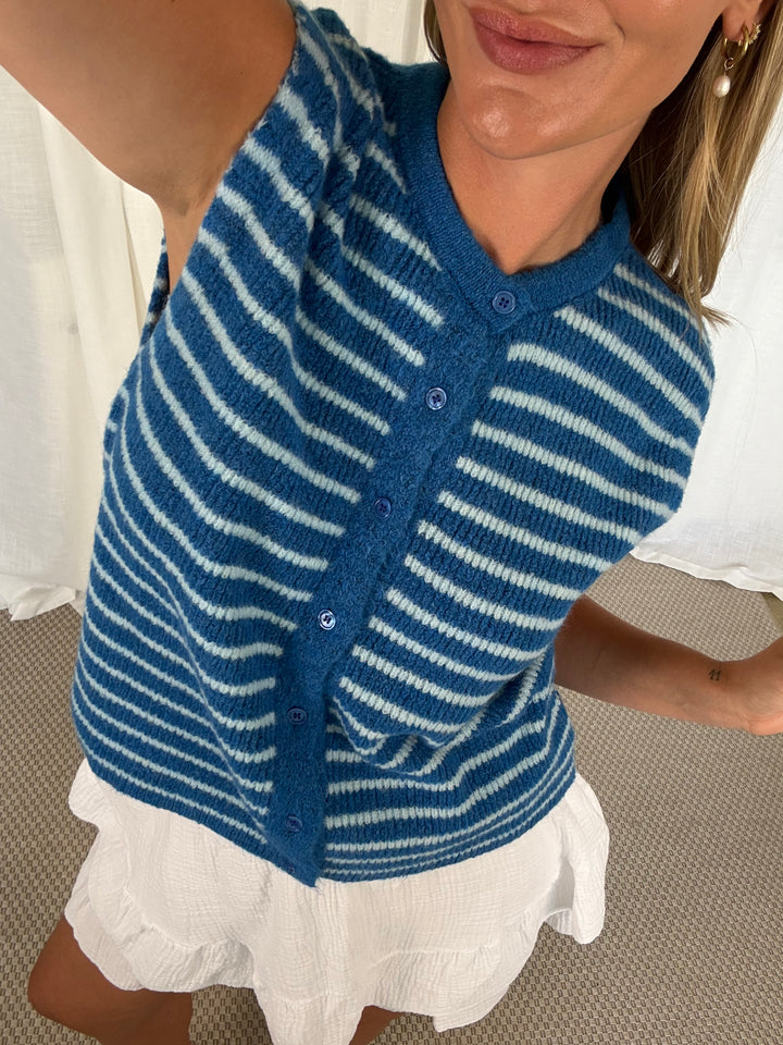 Striped Knit Vest - Blau