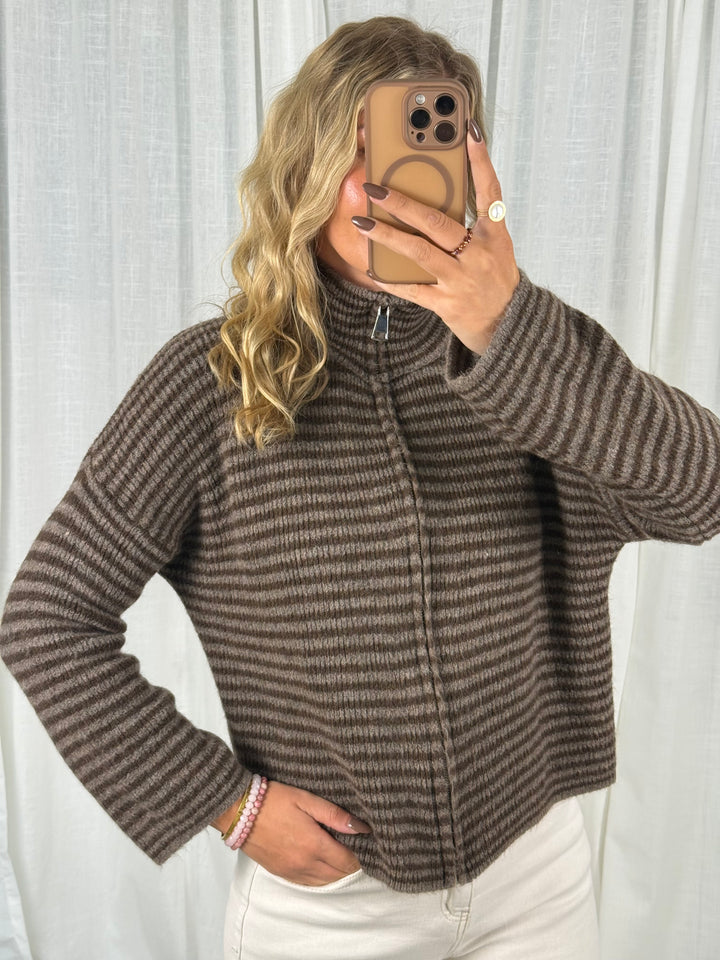 Zipper Cardigan - Streifen Braun