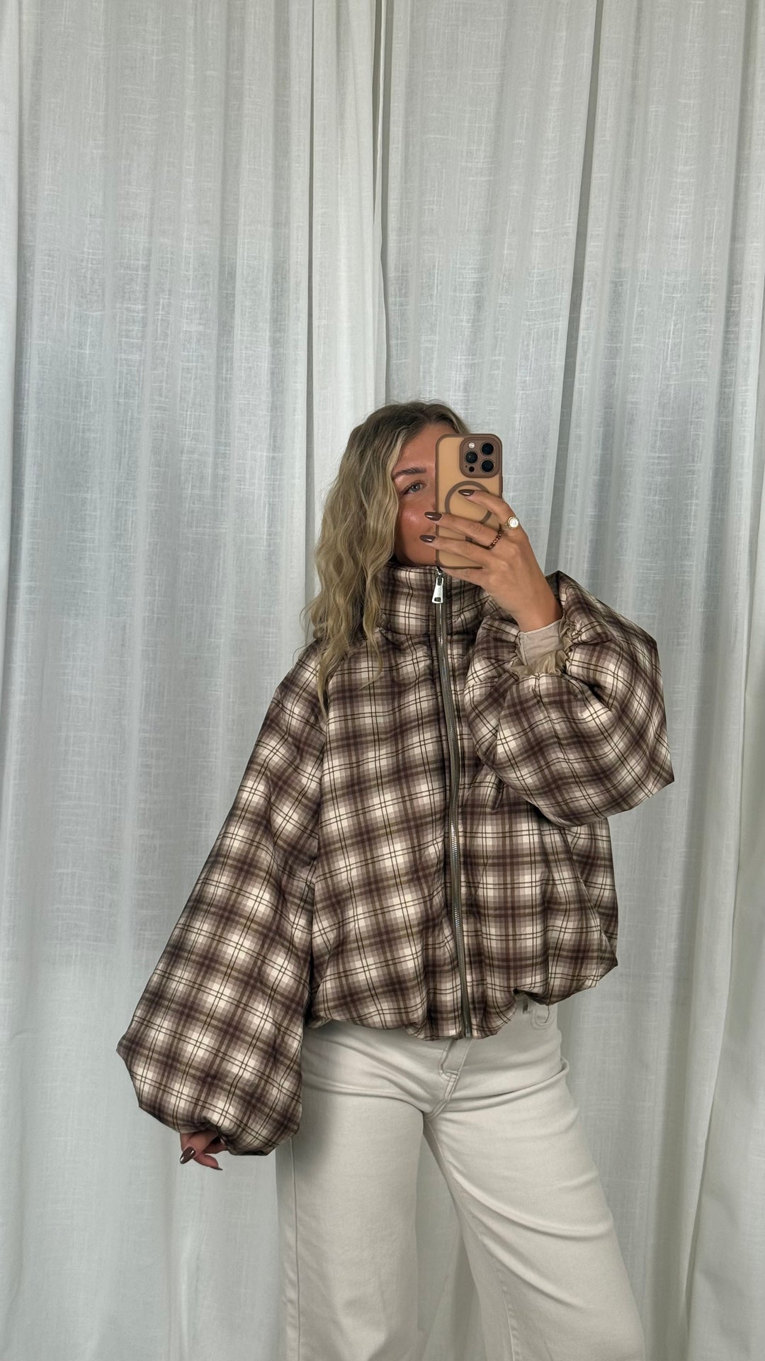 Karo Puffy Jacket - Braun