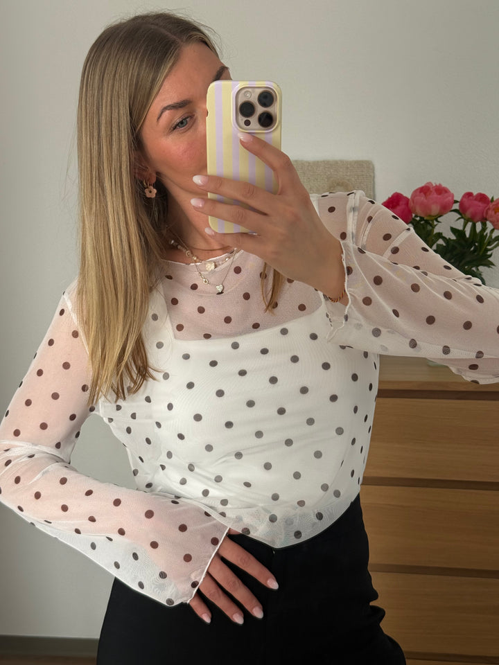 POLKA DOT MESH SHIRT - WEIß