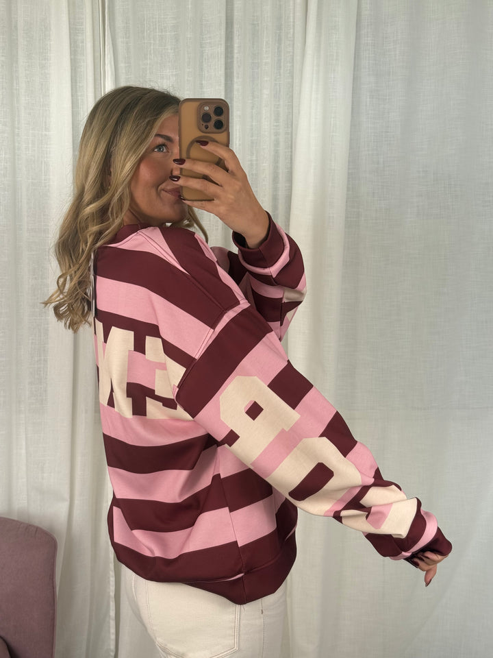 Oversize Sweater gestreift – Rosa &amp; Burgundy