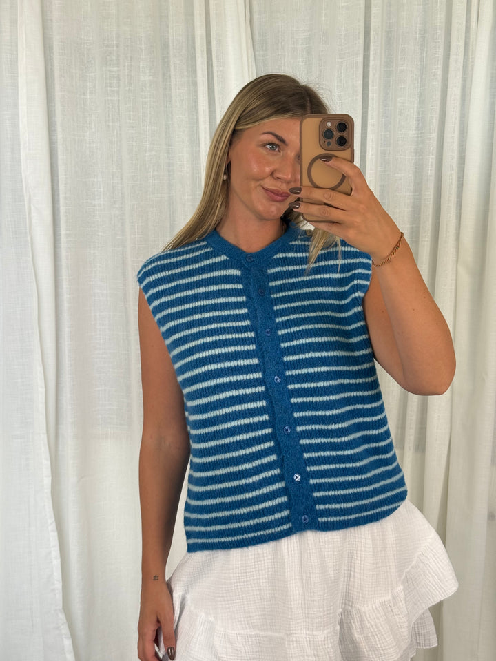 Striped Knit Vest - Blau
