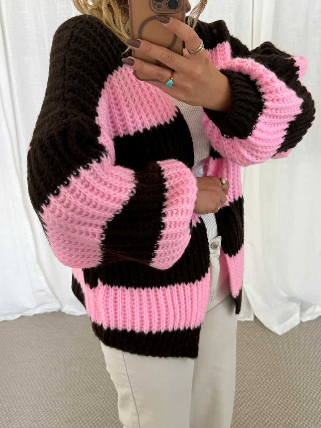 Streifen Cardigan - Pink/Braun