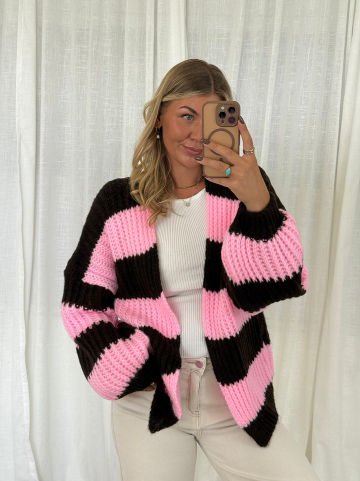 Streifen Cardigan - Pink/Braun