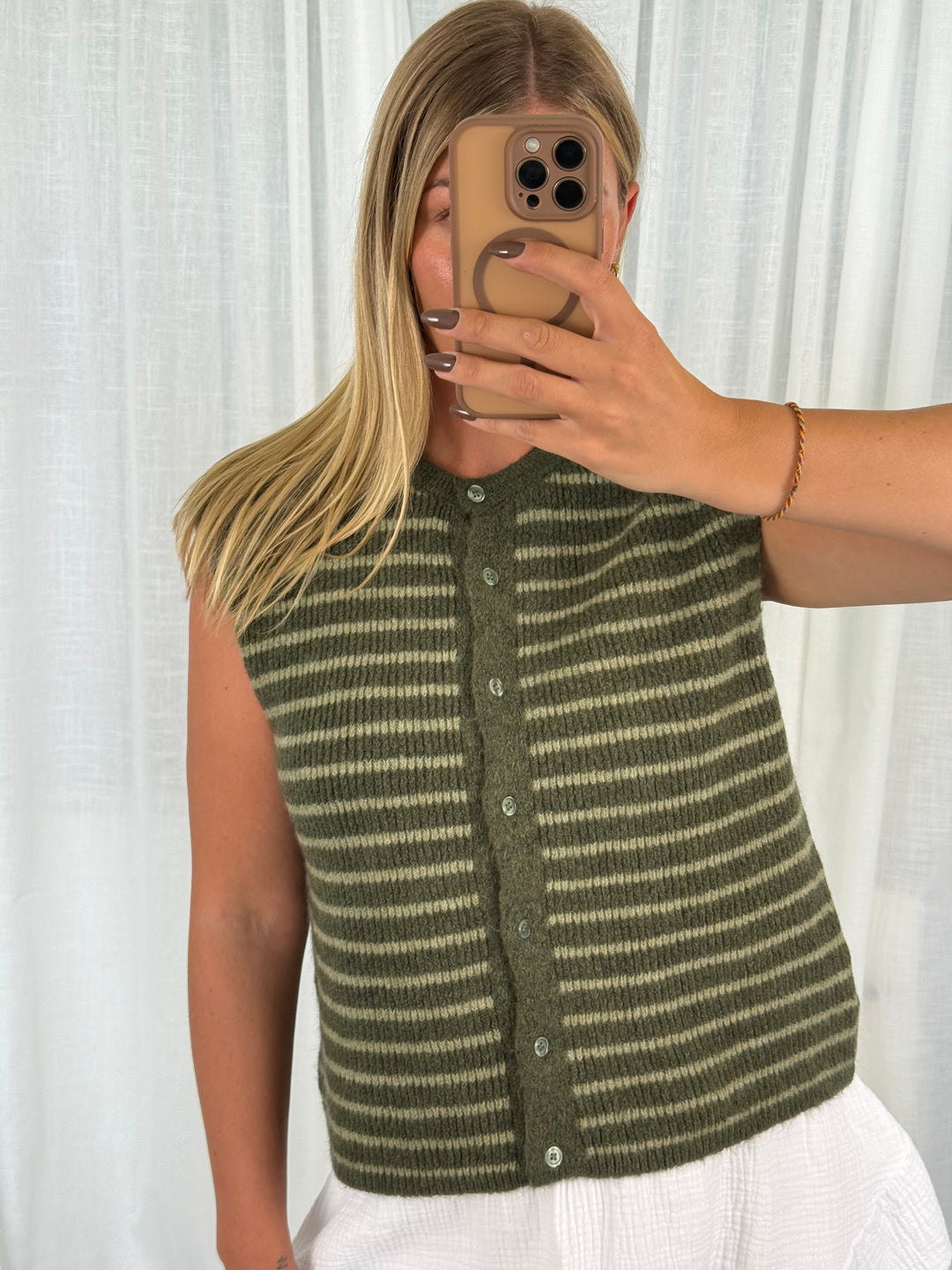Striped Knit Vest - Grün