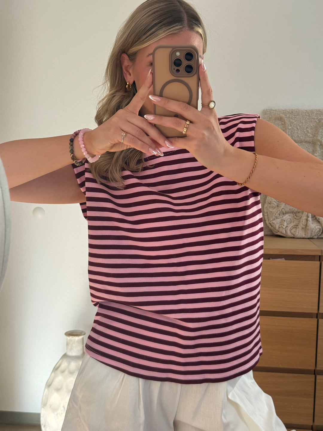 STREIFEN TOP - ROSA/BURGUNDY