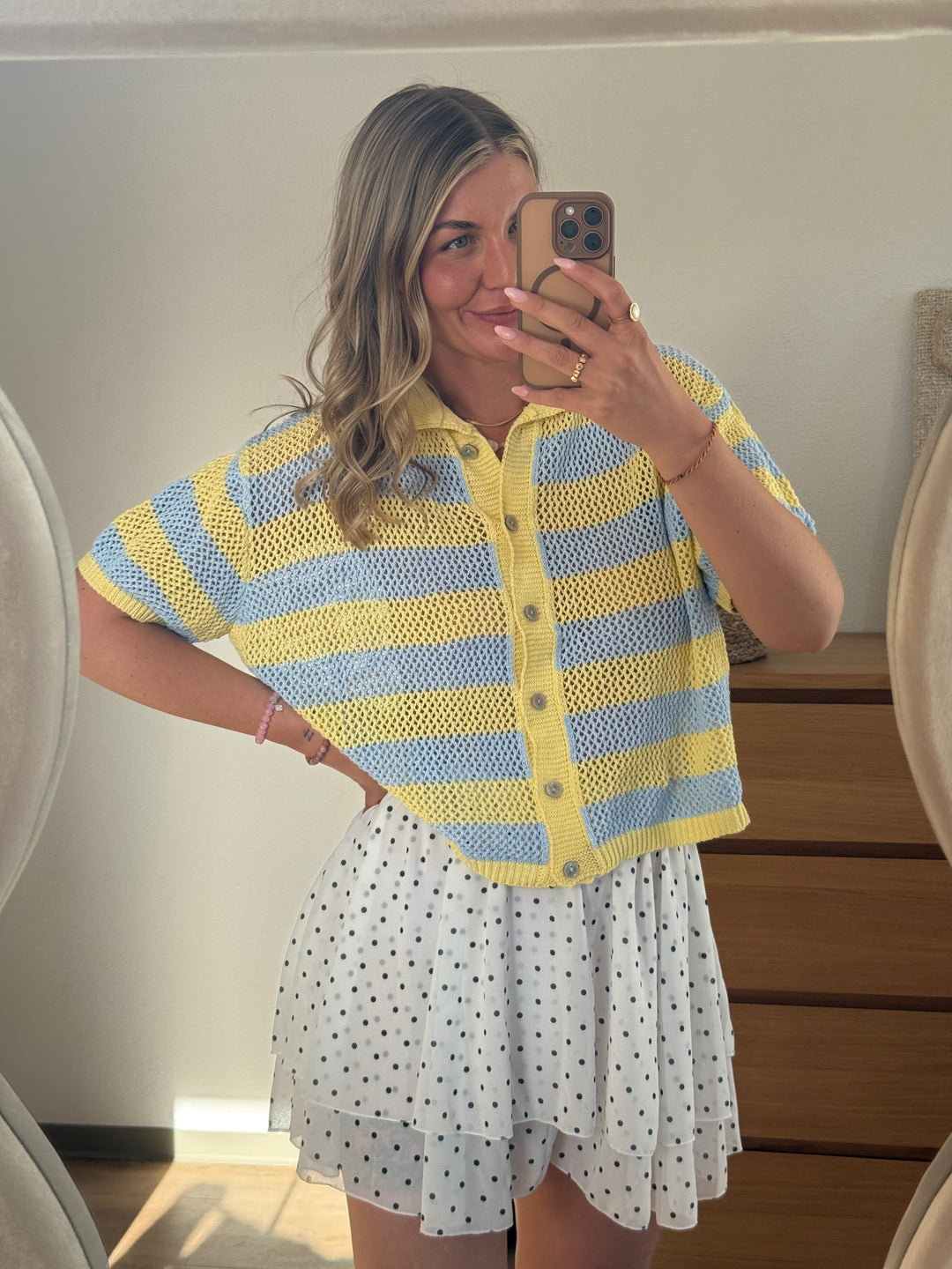 Grobstrick Polo-Shirt - Gelb/Blau