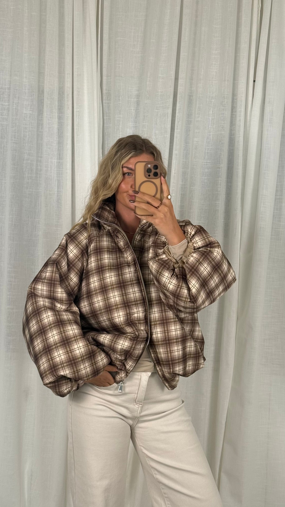 Karo Puffy Jacket - Braun