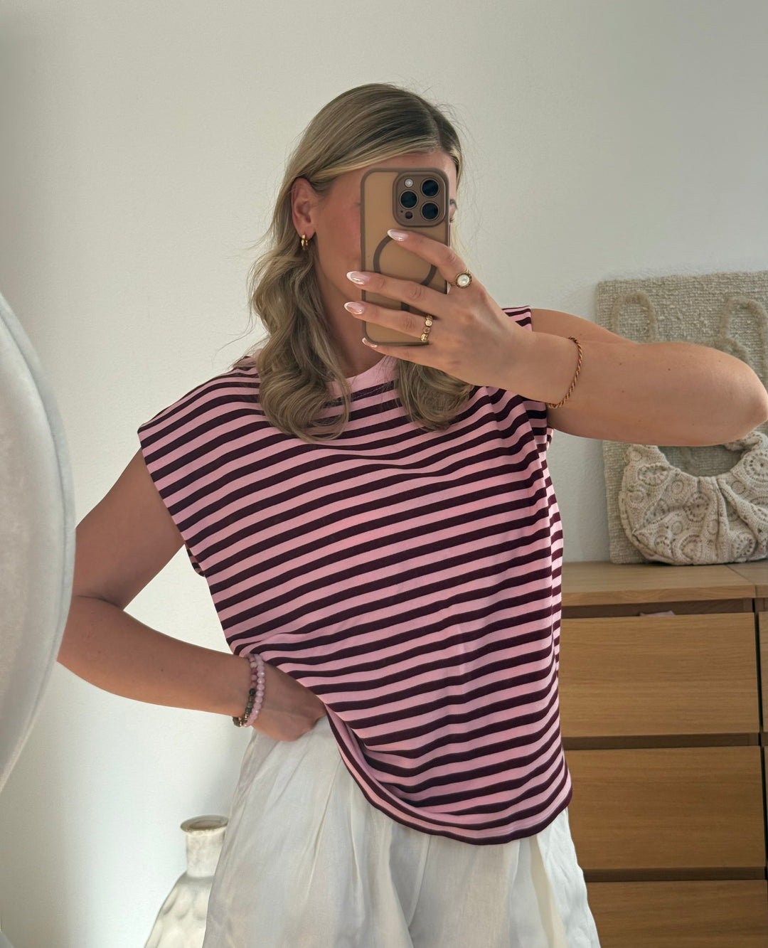 STREIFEN TOP - ROSA/BURGUNDY