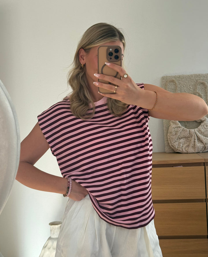 STREIFEN TOP - ROSA/BURGUNDY