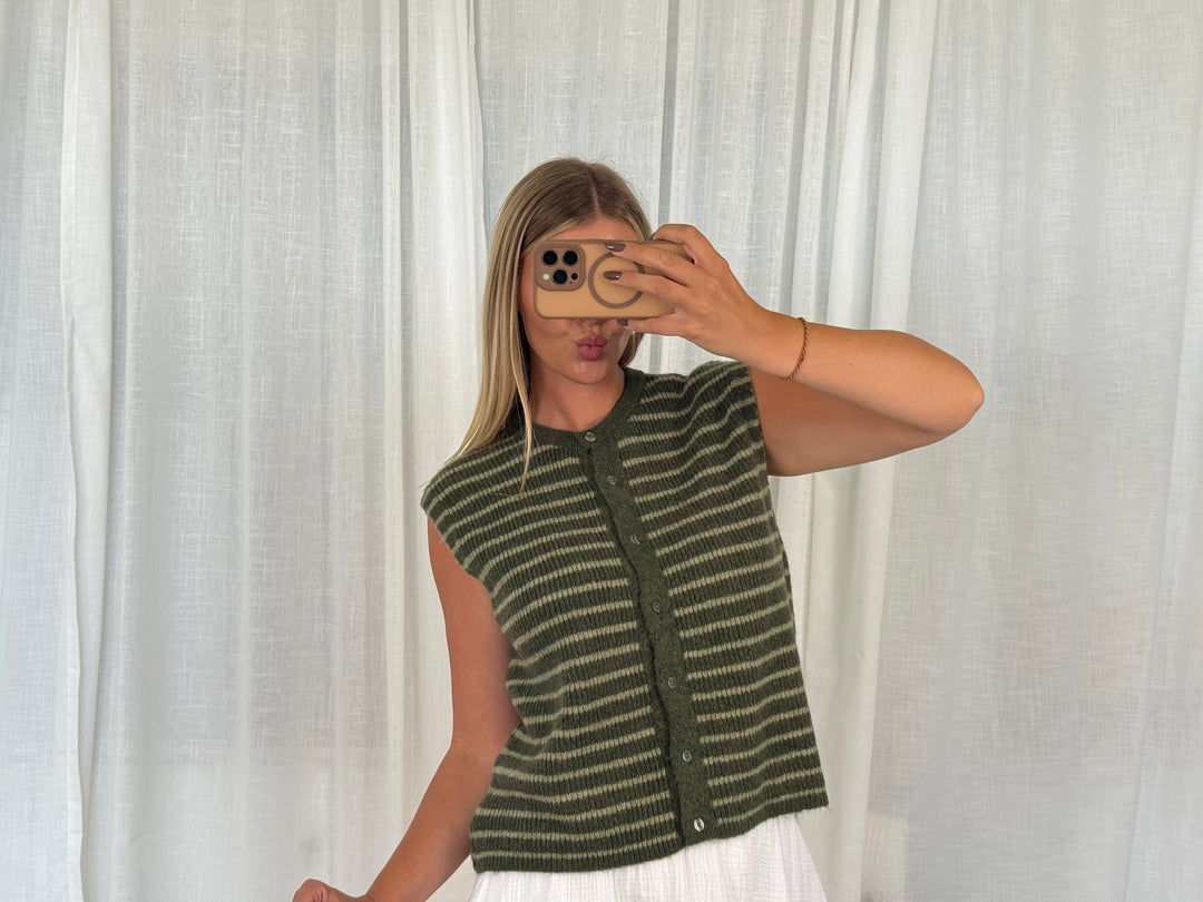Striped Knit Vest - Grün