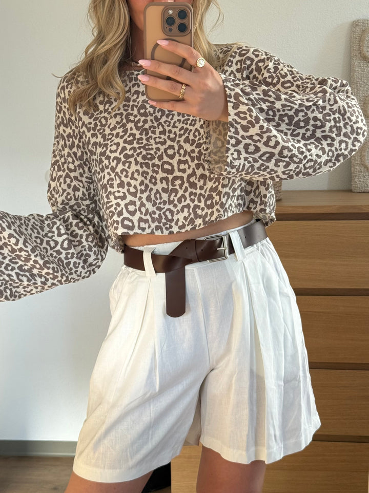 Leinenshorts mit Gürtel - Weiß