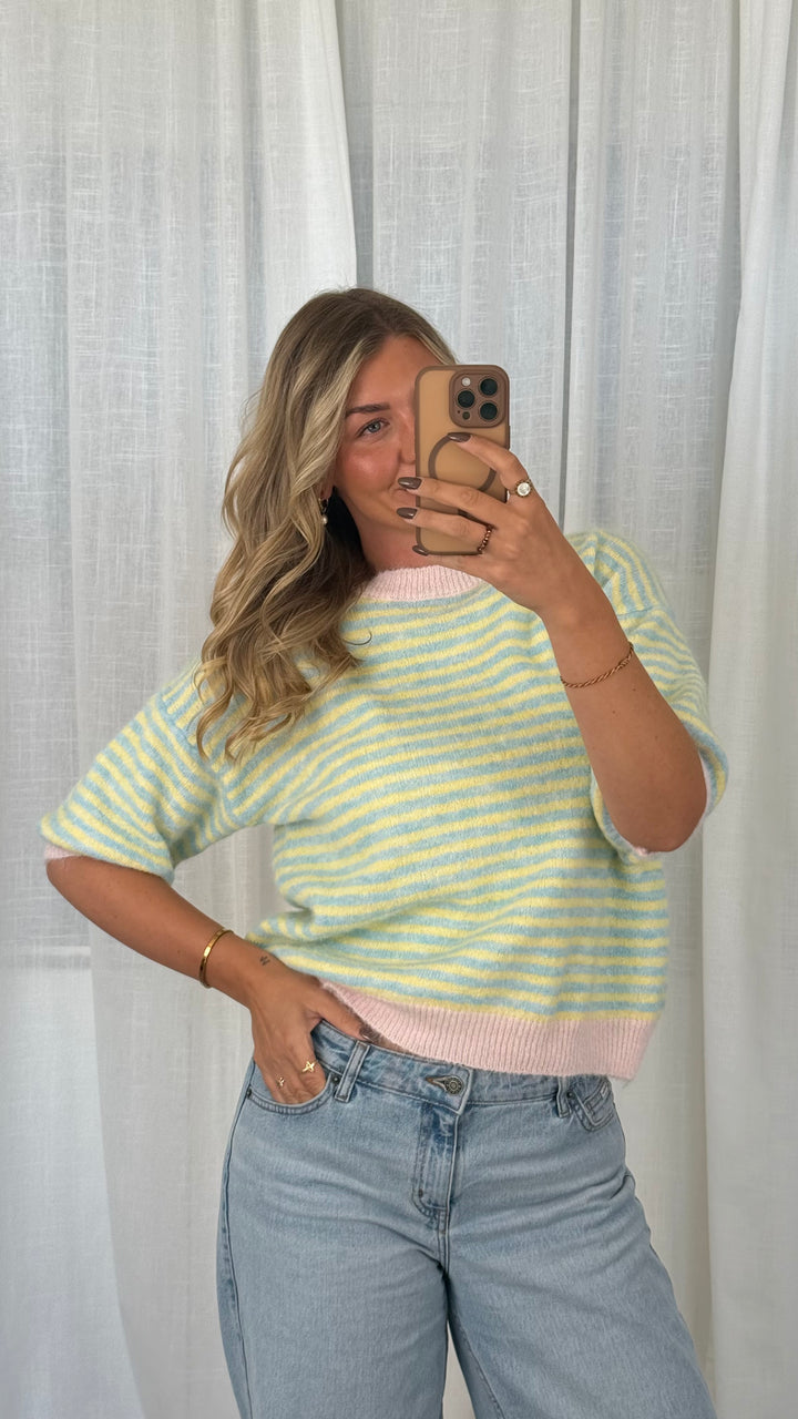 Strickshirt gestreift – Gelb/Blau
