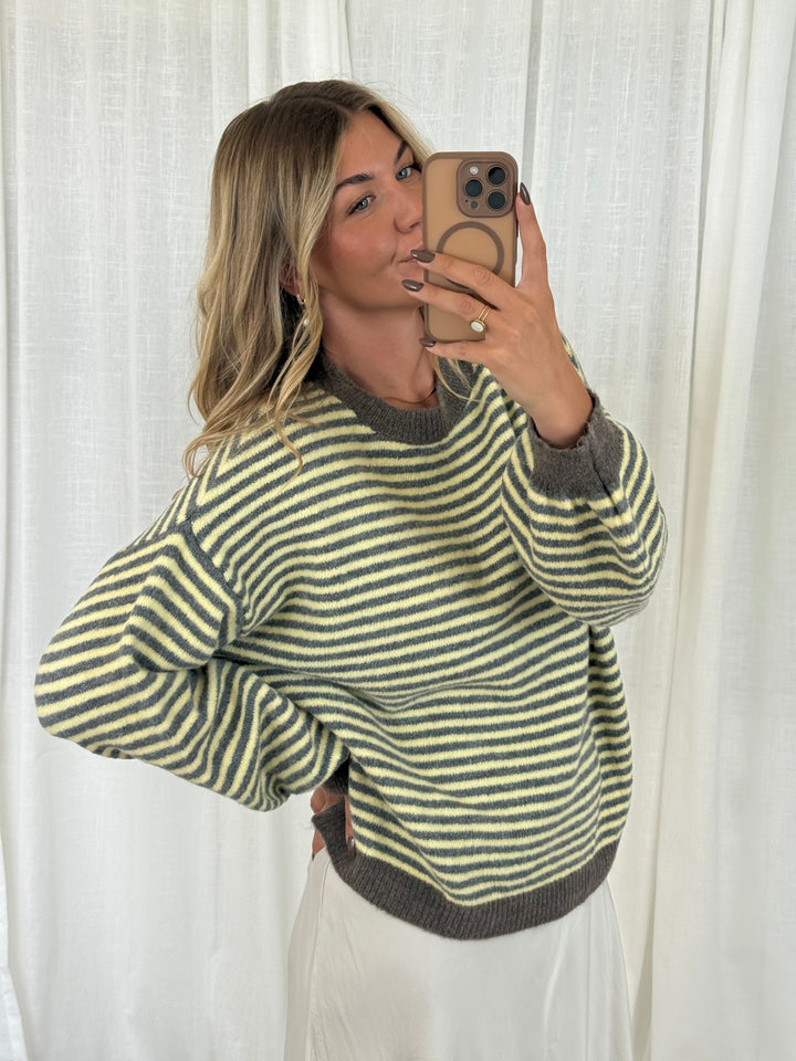 Pullover Streifchen - Taupe/Gelb