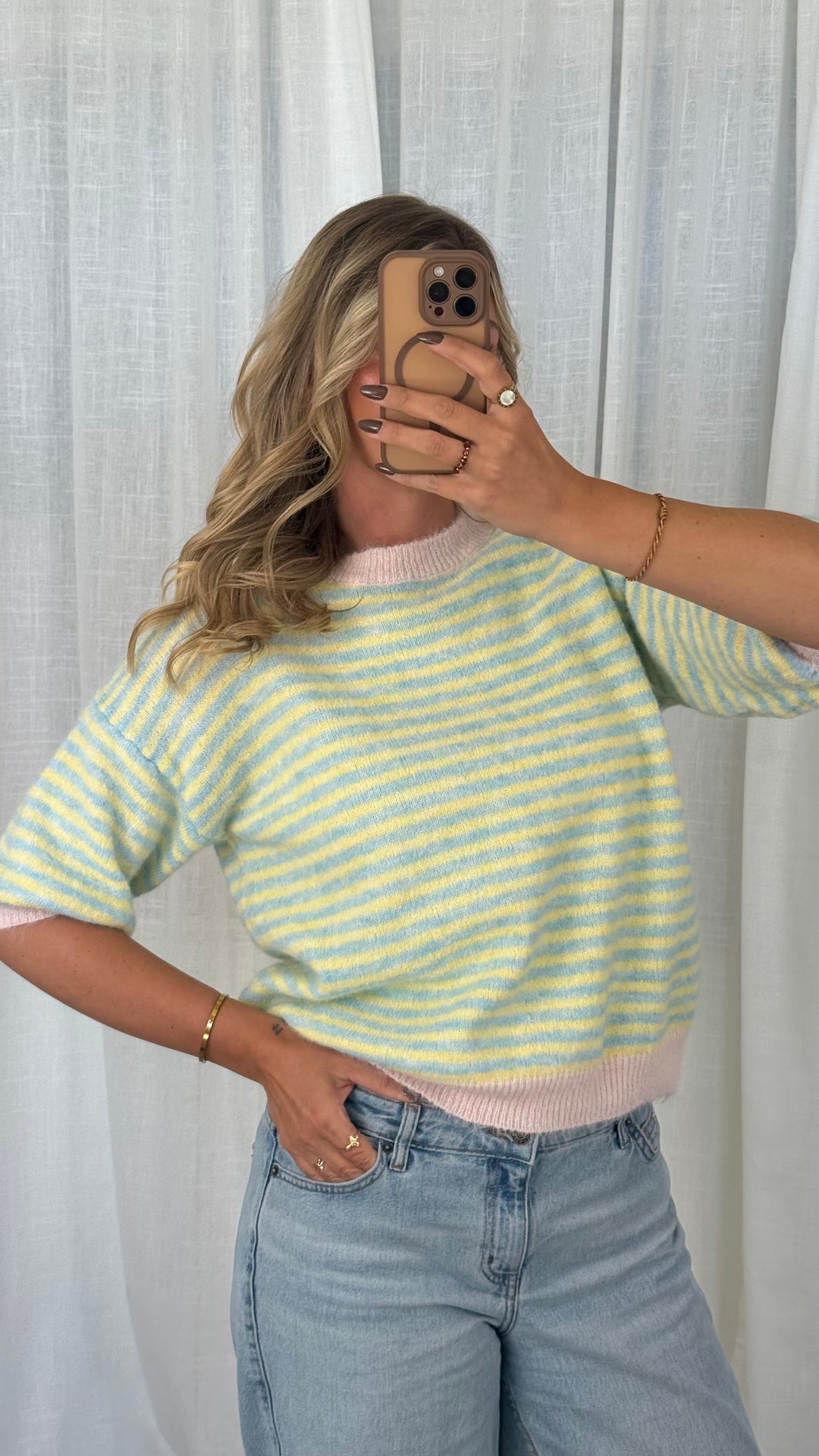 Strickshirt gestreift – Gelb/Blau