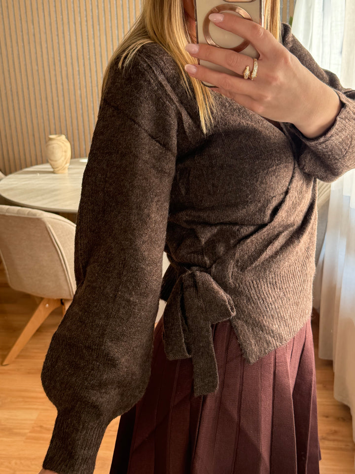 Pullover Kuschel Wrap - Espresso