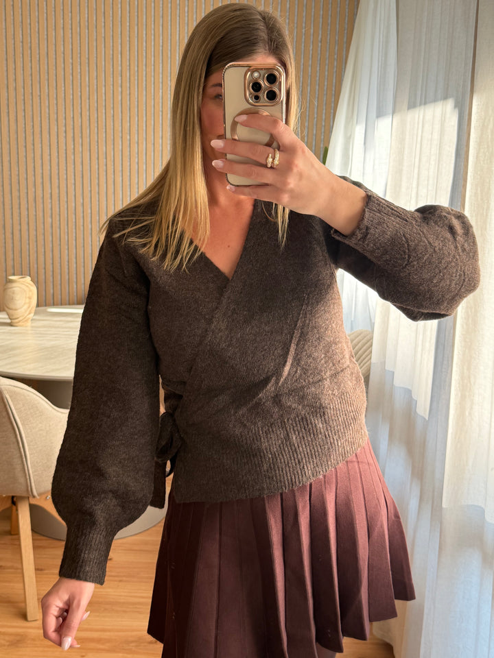 Pullover Kuschel Wrap - Espresso