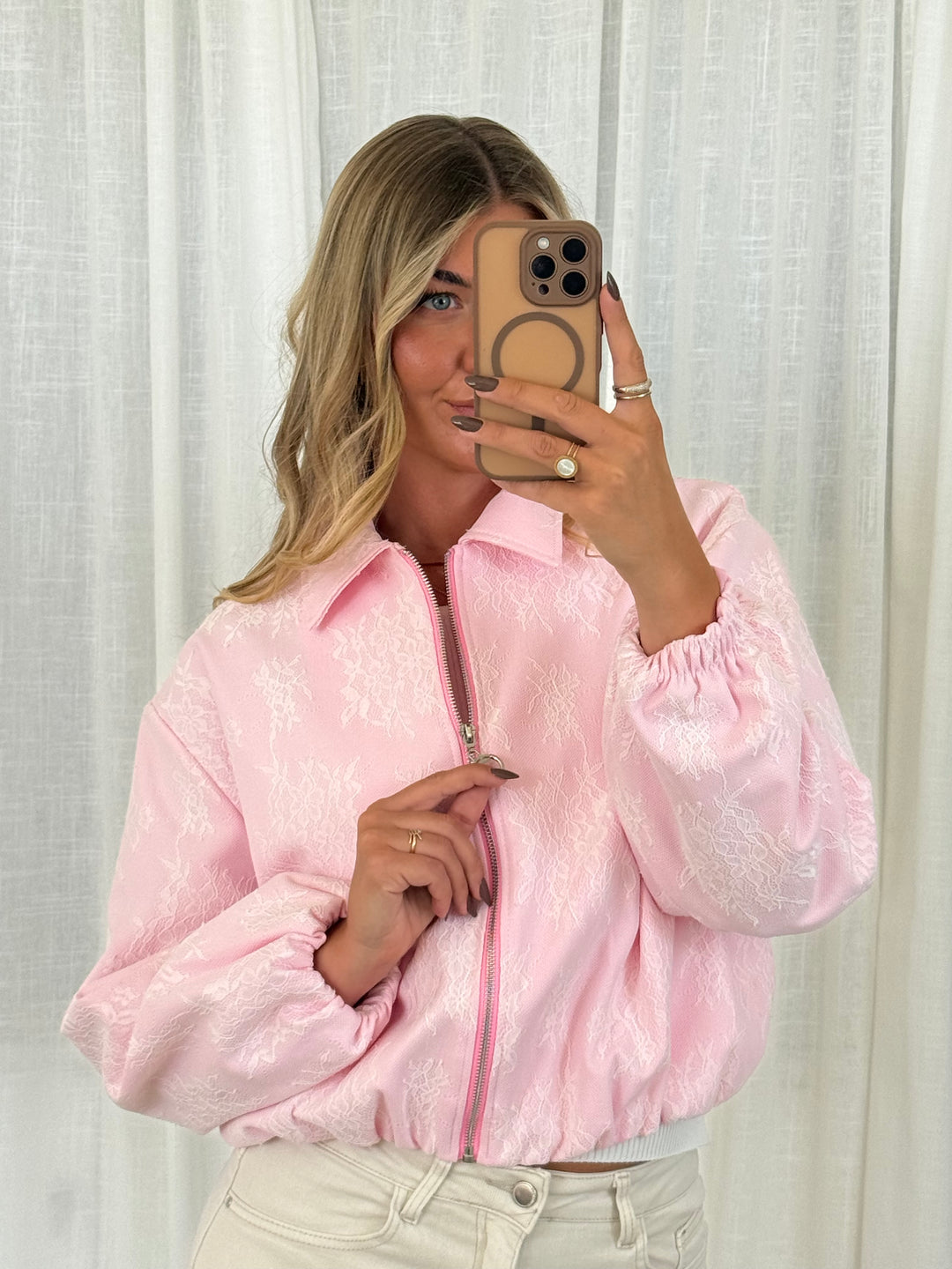 Zipper Jacke Lace - Rosa