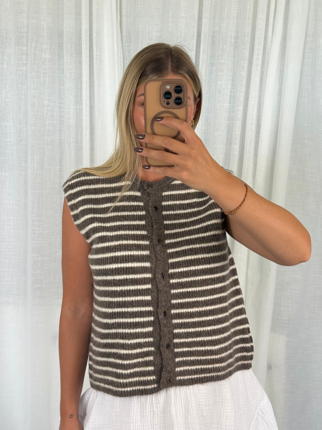 Striped Knit Vest - Taupe