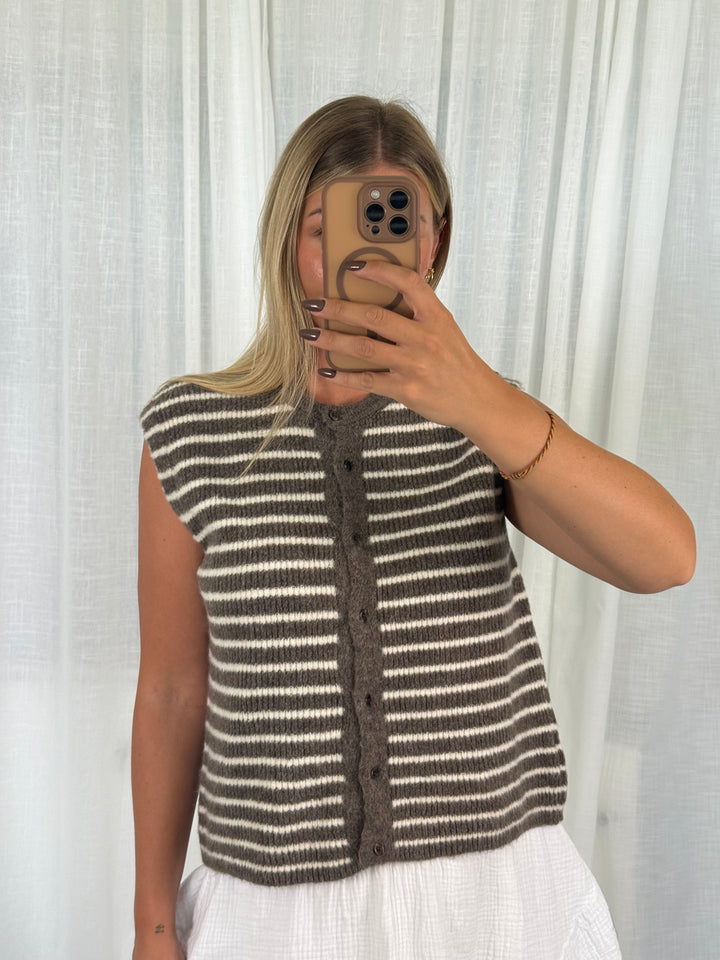 Striped Knit Vest - Taupe