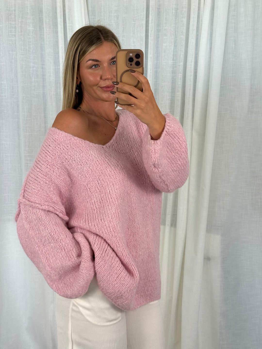 Pullover Fluffy Knit V - Rosa