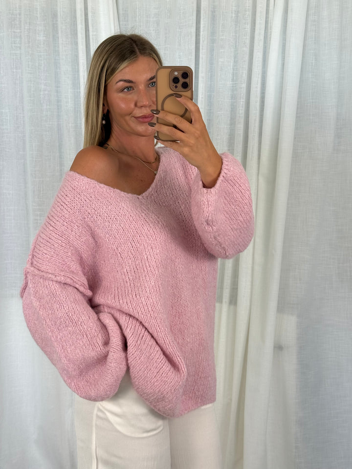 Pullover Fluffy Knit V - Rosa