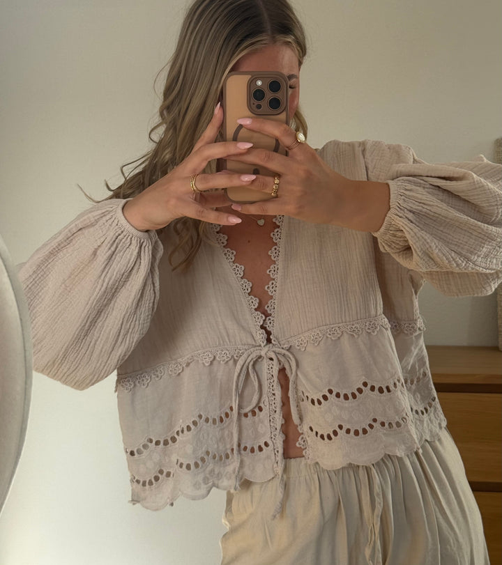 MUSSELIN BLUSE BOHO – BEIGE