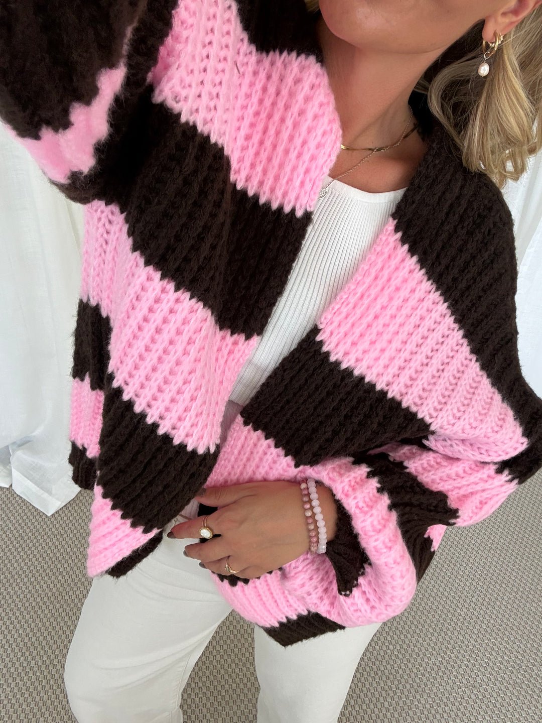 Streifen Cardigan - Pink/Braun