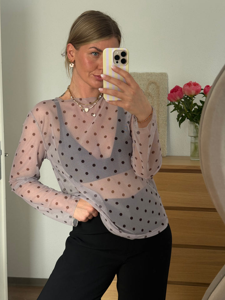 POLKA DOT MESH SHIRT - BEIGE