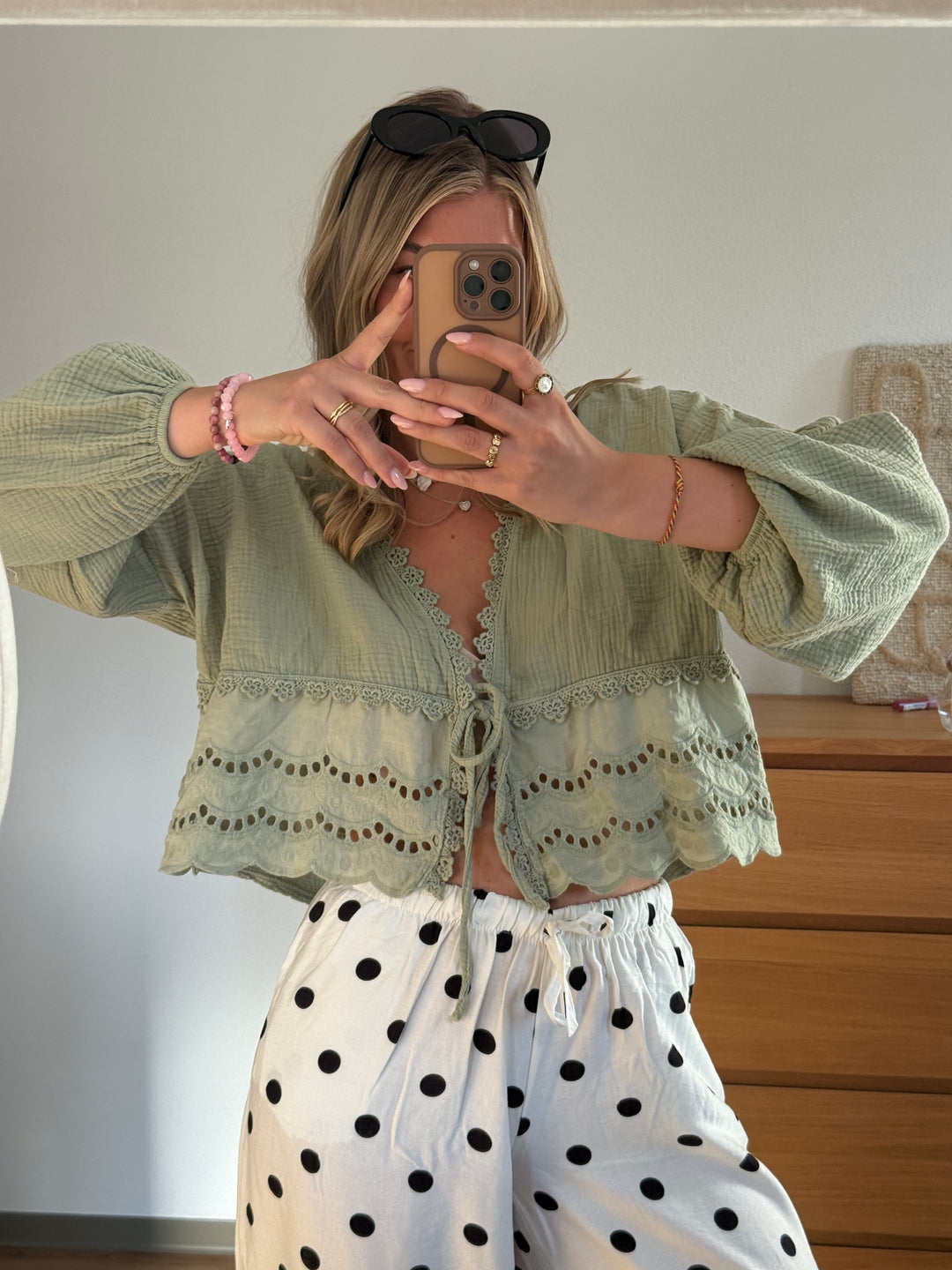 MUSSELIN BLUSE BOHO -KHAKI